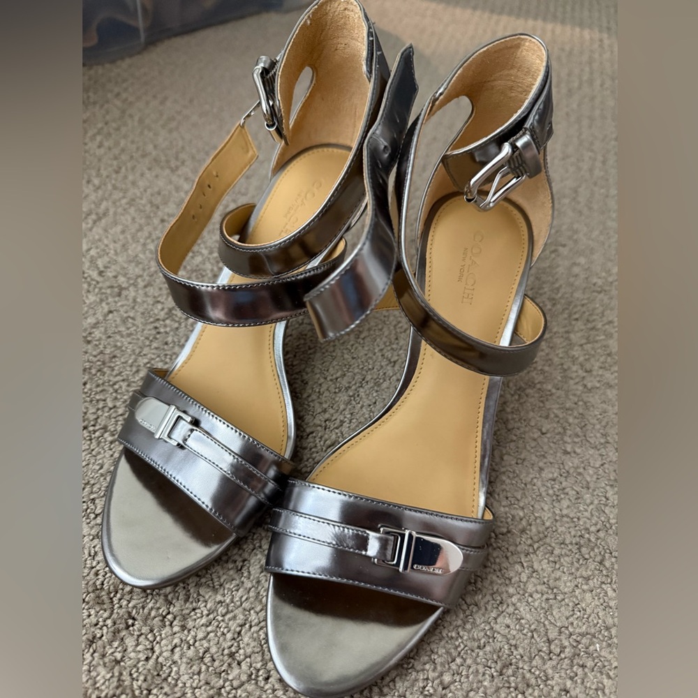 Coach Mirror Metallic Emilia heels NEW IN BOX